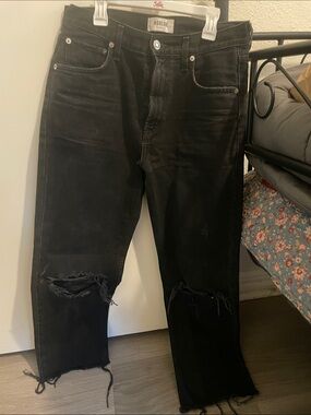 Agolde Black Straight Leg Distressed Jeans